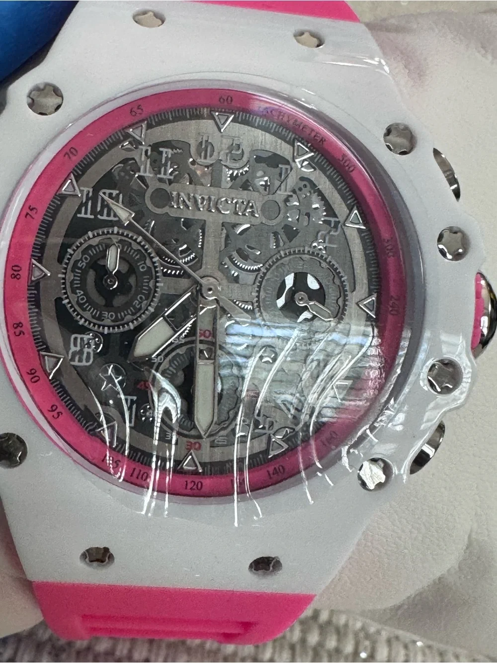 Invicta Racing 69624 White and Pink Chronograph Silicone Strap Watch